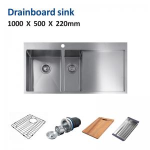 China 40inch Top Mount Apron Sink Stainless Steel Double Bowl With Drainboard supplier