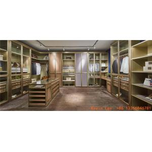 China Villa house wardrobe closet in light luxury design Built-in cabinets for cloth and jewelry display wood working counters supplier