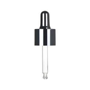 China PP Plastic Cosmetic Glass Dropper large 20mm Round Tip Black Silver color supplier