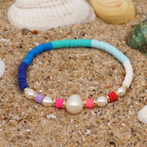 Bohemia Style Freshwater Pearl Bracelet , rainbow multicolor Polymer Clay Bracelets