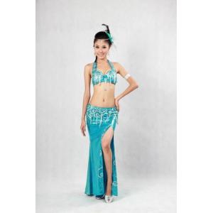 China Light Blue Graceful Halter Neck Bras & Skirt for Performance Belly Dancing Clothes supplier