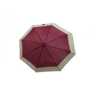 China Folding Pongee Fabric Automatic Travel Umbrella Srtong Wind With Check Band wholesale