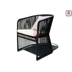Aluminum Frame Outdoor Restaurant Tables , Black Rope Rattan Dining Chair With Armrest 