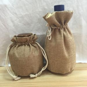 China Wine Round Bottom Pouch , Natural Jute / Hessian Bottle Bags Eco Friendly supplier