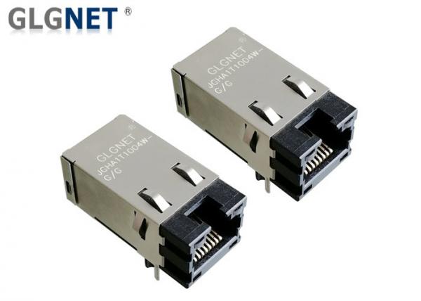 Through Hole Power Over Ethernet Jack With Magnetics Shield EMI Tabs