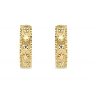 China Star Engraved 9K Gold Earrings Huggie Hoop Style Dia 16MM Width 4MM supplier