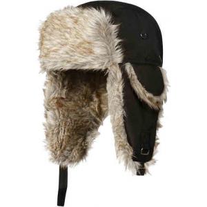 Strings Buckle Mens Russian Trapper Hat , Black / Grey Fur Mens Wool Hats For Winter