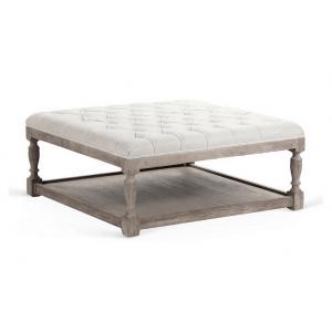french antique linen fabric home goods tufted square ottoman coffee table  for event and wedding