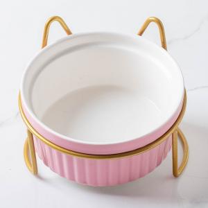 Ceramic Double Bowl Water Bowl High Foot Cat Food Bowl Drinking Bowl Pet Bowl Oblique Mouth Food Bowl Supplies