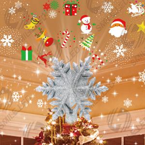 Christmas Tree Topper Decorations Projector Light 3D Rotating Hollow Glitter Snowflake Xmas Tree Decor with 6 Projection Star