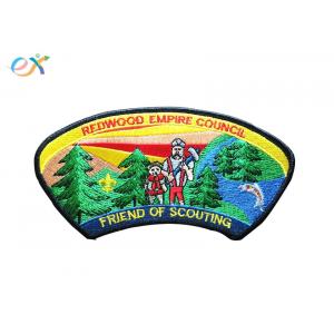 China Twill Background Fabric Boy Scout Uniform Patches 100% Embroidery With Merrowed Border supplier