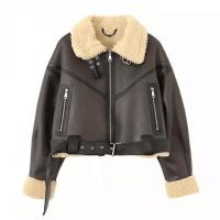 China                  Custom Cropped Leather Jacket Vintage Women′s Motor Jackets Brand Quality Sherpa Warm Bomber Coat for Women Winter              on sale