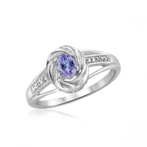 1.25 Carat 4 Prong Ovate Natural  Tanzanite And Accent White CZ Sterling Silver Ring
