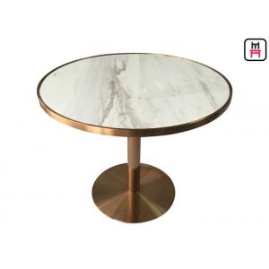 China Stainless Steel Rose Golden Restaurant Dining Table Luxury Marble Top with Golden Seam supplier