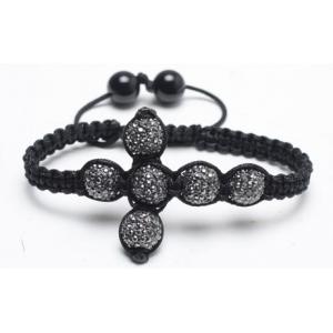 China Shamballa Cross Bracelet, Jet Hematite Crystal Pave Alloy Beads supplier