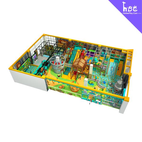 Estructura de juego interior personalizada para niños con toboganes y paredes de escalada