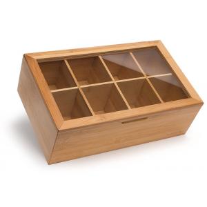 8 Compartments Bamboo Storage Organizer Box , Wooden Tea Box With Glass Lid