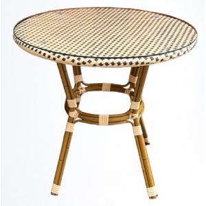 China Round Outdoor coffee side table glass top Outdoor Dining Tables wicker rattan Outdoor Bistro Tables---7003 supplier