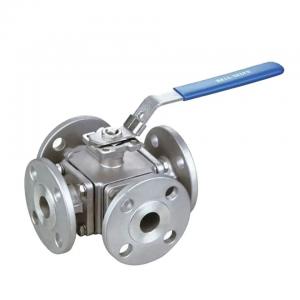 China 1''-8'' Flange Connection Handle Modulating Four Way Ball Valve with Hexagon Head Code supplier
