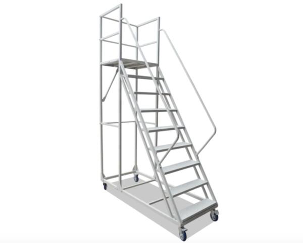 Multi Functional Rolling Warehouse Ladders On Wheels / Rolling Step Ladder Safety