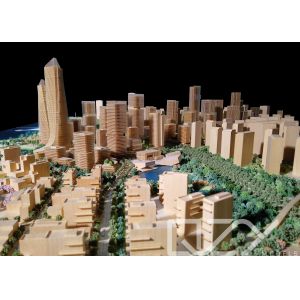 Modelo arquitectónico en miniatura de Aecom Basswood con iluminación LED para el proyecto TOD de Xiamen a escala 1:600 y ciclo de producción de 12 días