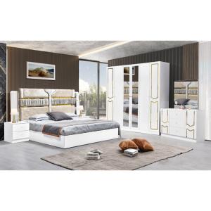 China Cuadro de madera blanco de alto brillo cama doble suite de lujo tamaño rey diseño moderno Mdf conjunto completo muebles de dormitorio supplier