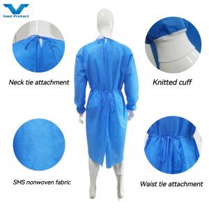 Breathable Blue Surgical Gown Hypo Allergenic SMS Fabric VASTPROTECT-501 Adult Round Neck