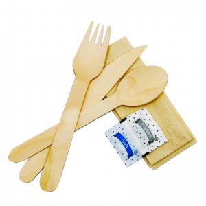 China 160 mm 100% biodegradable disposable natural wooden knife fork spoon napkin pepper with salt set for home and kitchen supplier