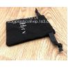 Black Cotton Linen Packaging Pouch With Grosgrain Ribbon,Linen Grid Printed