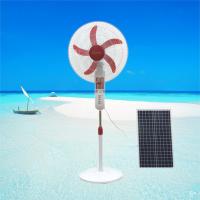 China Plastic AC / DC 12V Brush Motor Solar Floor Fan 16 Inch With Led Lights And Solar Panels on sale