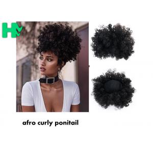 Black Synthetic Hair Pieces , Afro Curly Human Hair Ponytail Extensions