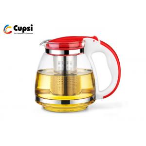 China Red Borosilicate Glass Tea Kettle Heat Resistant With 304 Stainless Steel Filter supplier