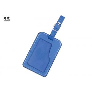 China Custom Engraved Leather Luggage Tags , Fashion Blue Promotional Luggage Tags supplier