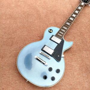 China New style high quality custom LP electric guitar, metallic blue, chrome hardware electric guitar, free shipping supplier