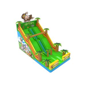 China Forest Animals Inflatable Monkey Slide With Palm Trees on sale