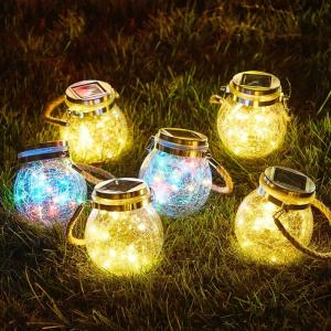 Crackle LED Solar Lights Patio Glass Hanging Lights Wishing Christmas Mason Jar Lights