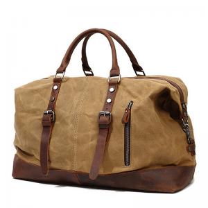 Waterproof Canvas Duffel Bag Genuine Leather Weekend Bag Weekender Overnight Carryon Hand Bag