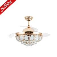China 42 Inch Crystal Retractable Ceiling Fan Light Metal Copper ABS Blade on sale