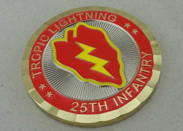 25th Infantry Tropic Lightning Personalized Coins , Double Tones Plating, Diamond Cut Edge