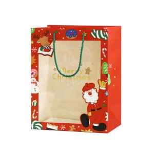 Custom Printed Paper Carrier Bags With Clear Window For Christmas Gift