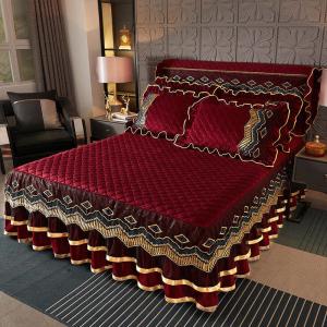 Custom Printed Bed Sheets Embroidery Lace Bed Skirt for European and American Style