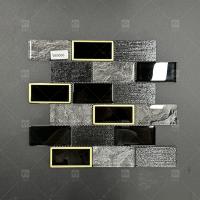 China Long Strip Shape Black Glass Mosaic Tile With Metal Border Bathroom Wall Pattern Decor on sale