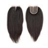 China Peruvian Kinky Straight Human Hair Weave Closure With Three Bundles Natural Color wholesale