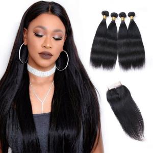 China 30’’ 4 Bundles Peruvian Human Hair Weave With Closure For Lady Straight supplier