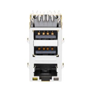 LPJU4232A64NL 100/1000 Base-T RJ45 magjack with Dual USB Tab Up Green&Orange/Yellow Leds