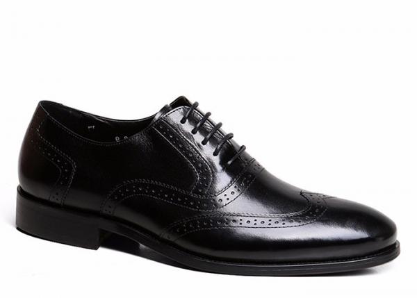 Goodyear Mens Black Leather Brogues , Carved Handmade Men Business Casual Shoes