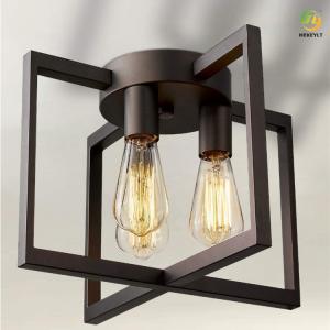 China E27 Rectangular Wrought Iron Ceiling Lamp For Bedroom Dining Room supplier