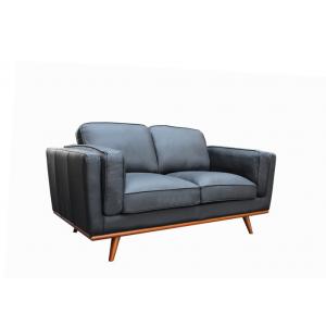 Contemporary Two Three Seater Leather Sofa Wooden Legs 2 Seater Black Leather Sofa
