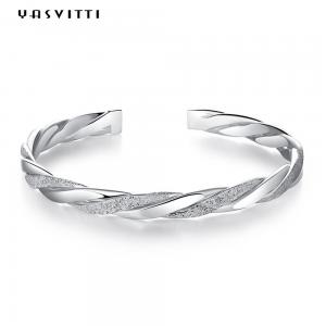 3g 13cm Twist Cuff Bracelet Rhodium Plated CZ 925 Silver Bangles