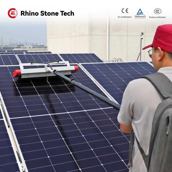 Cepillo de lavado de paneles solares autopropulsado, ligero, para limpiar paneles solares con varilla telescópica de 5,4 m y 7,5 m
